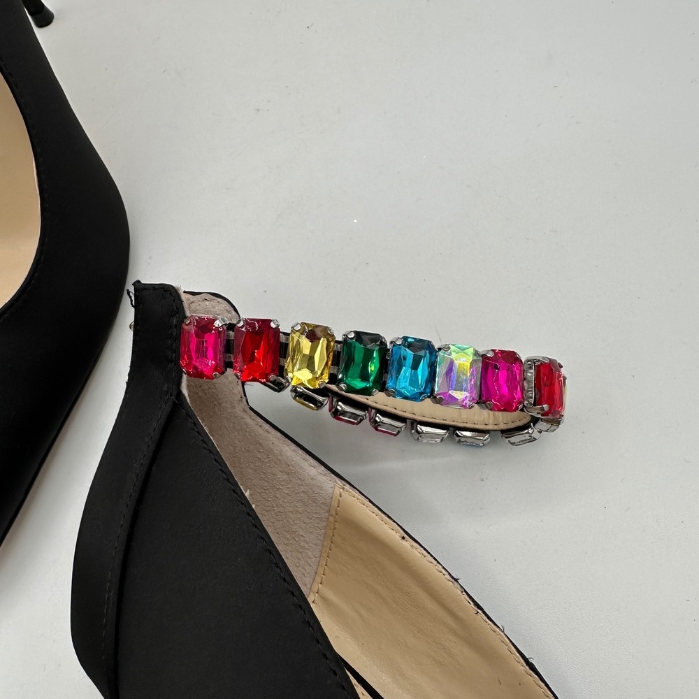 JESSICA SIMPSON Samiyah Jewel Ankle Strap Point Toe Pumps Black Matte Satin 6.5 - Picture 10 of 16